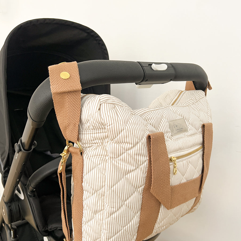 Wickeltasche mit Kinderwagengurten - OCS - Classic Stripes Camel