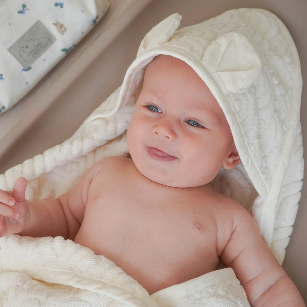Kapuzenhandtuch mit Öhrchen, Baby - GOTS Off-White