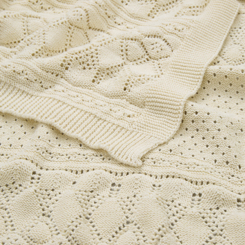 Pointelle Strick Babydecke - GOTS - Off White