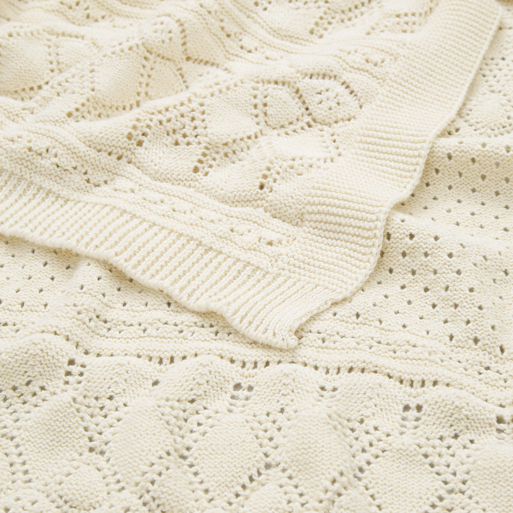 Pointelle Strick Babydecke - GOTS - Off White