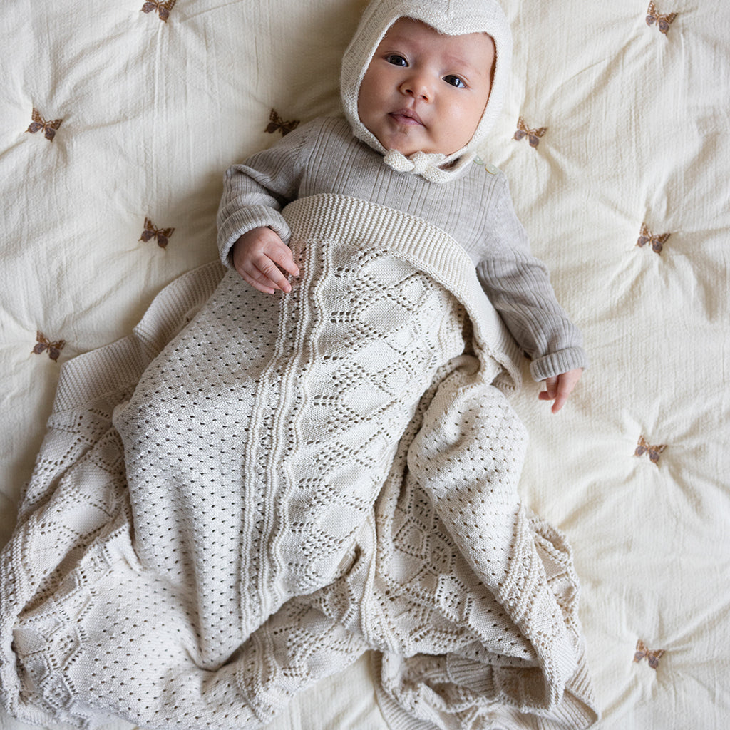 Pointelle Strick Babydecke - GOTS - Off White