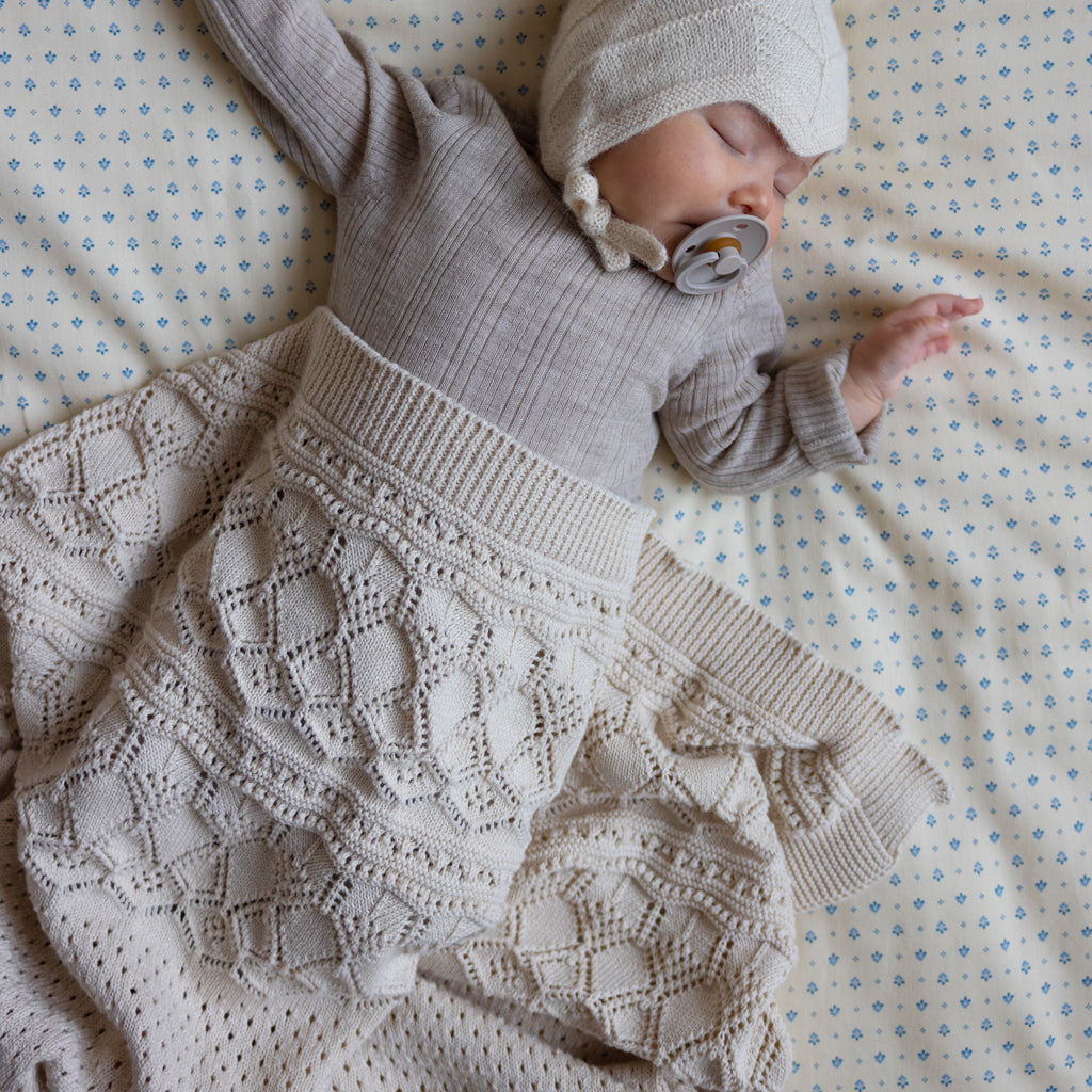 Pointelle Strick Babydecke - GOTS - Off White