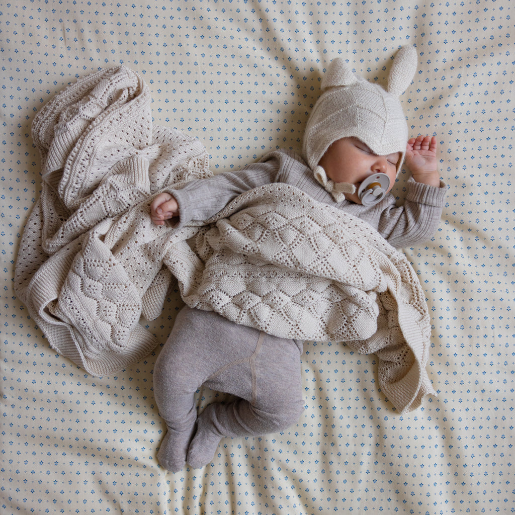 Pointelle Strick Babydecke - GOTS - Off White