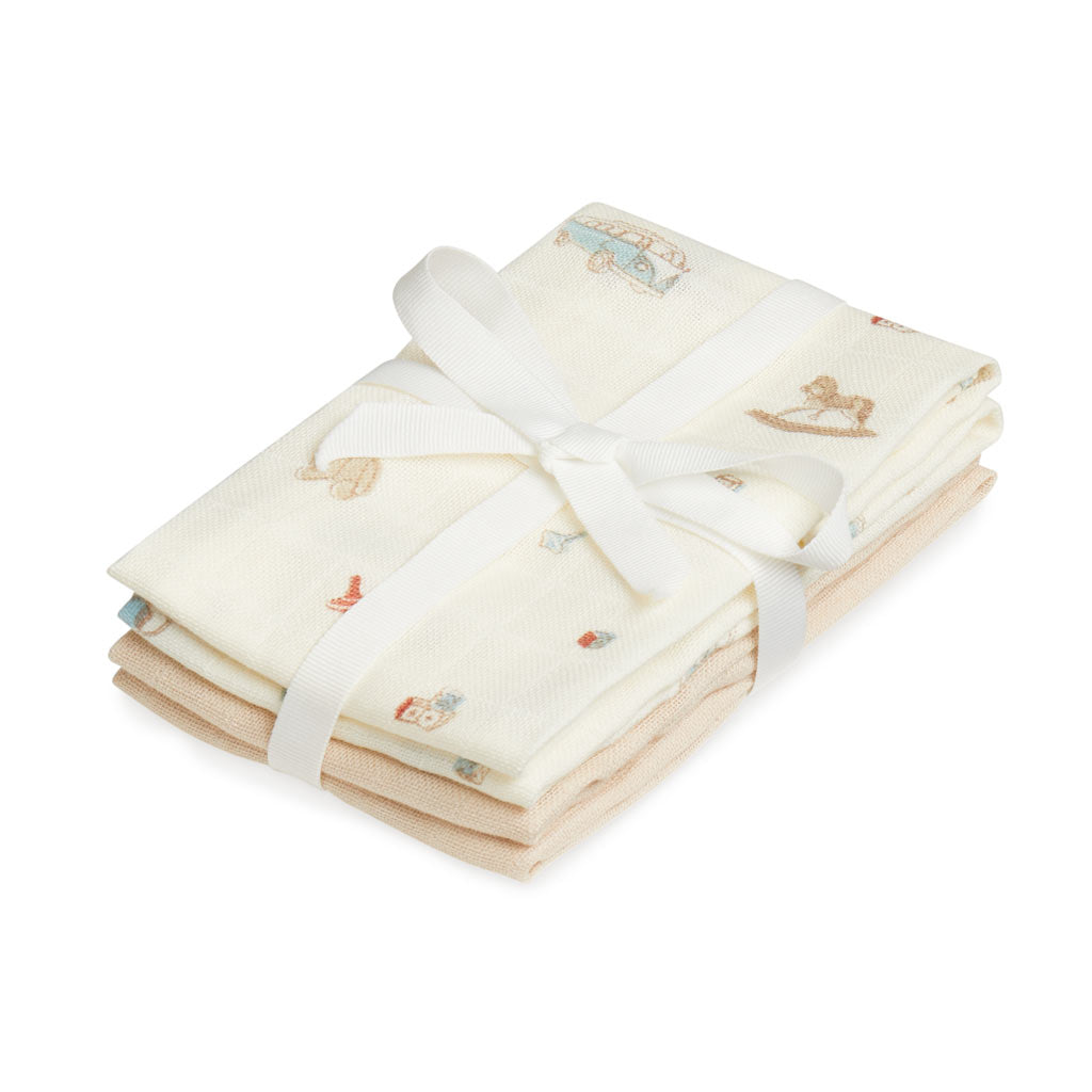 Musselin Waschlappen, 4er Pack - GOTS - Vintage Toys