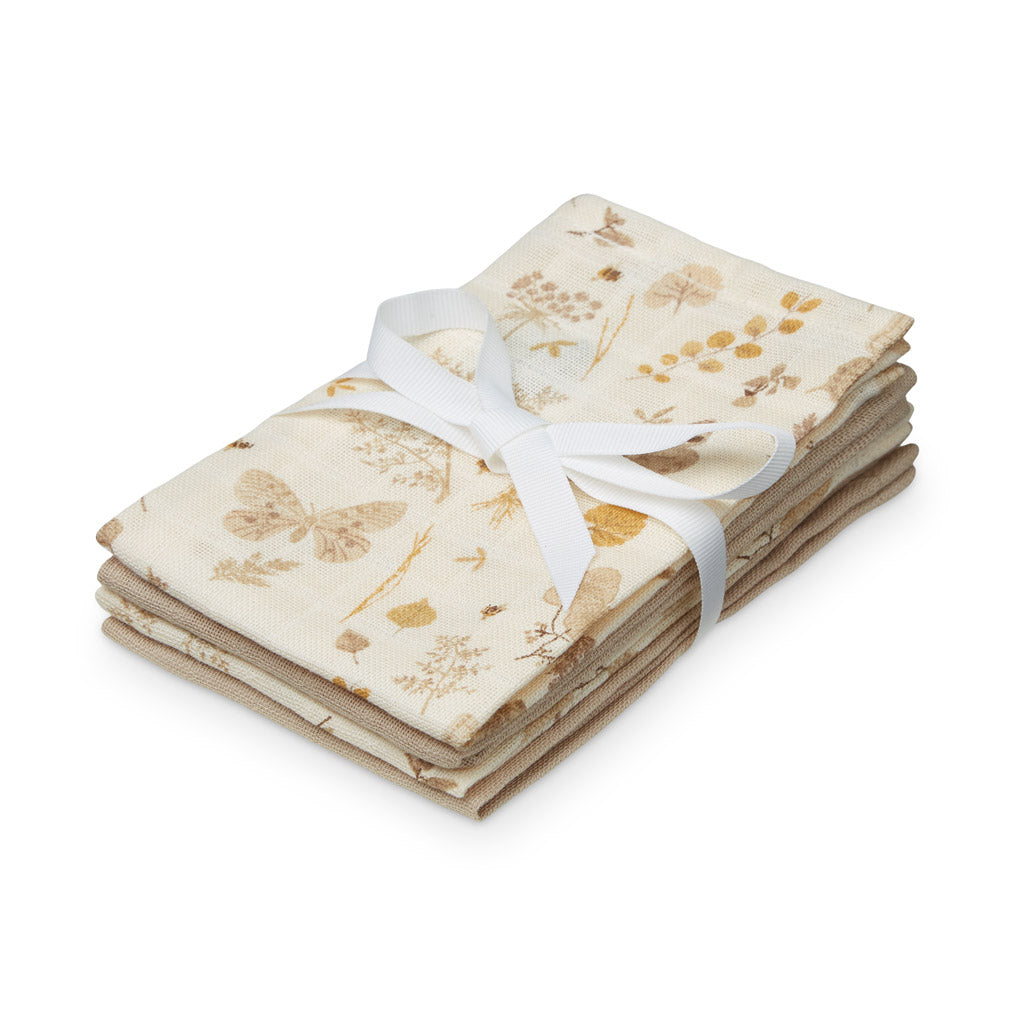 Wash Cloth, 4 pack - GOTS Mix Butterflies, Latte