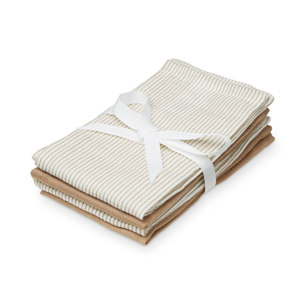 Waschlappen, 4er-Pack – GOTS Mix Classic Stripes Camel, Camel
