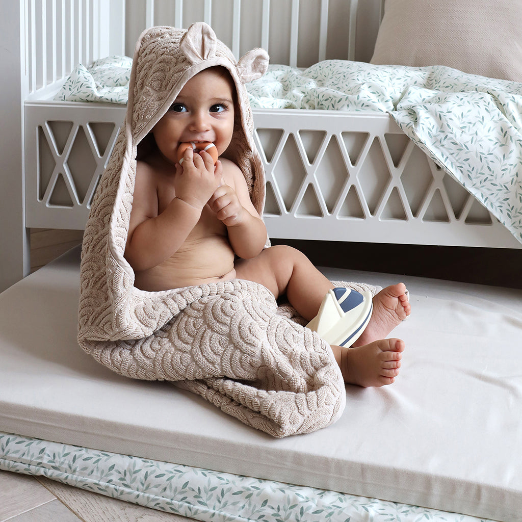 Handtuch, Baby, Kapuze mit Ohren – GOTS Almond