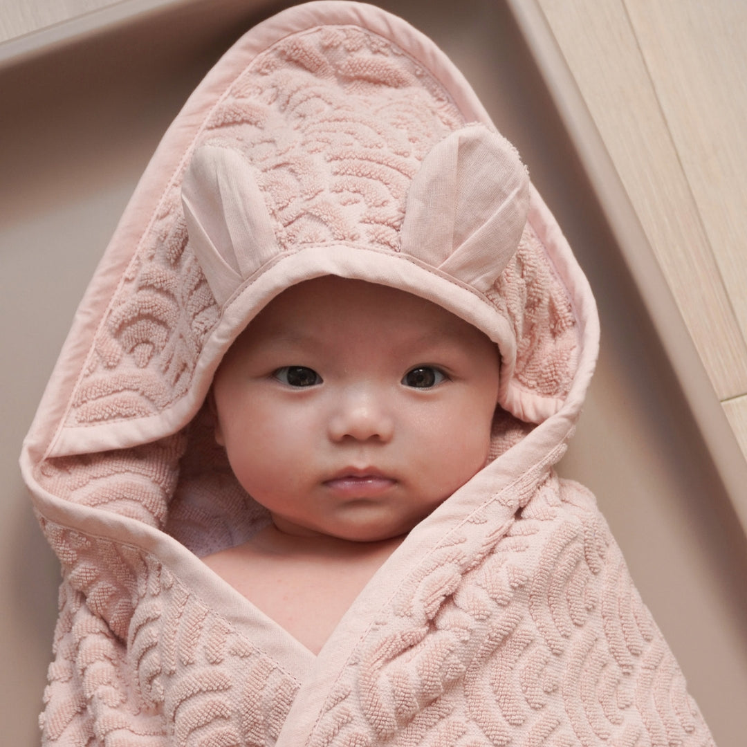 Kapuzenhandtuch mit Öhrchen, Baby - GOTS Dusty Rose