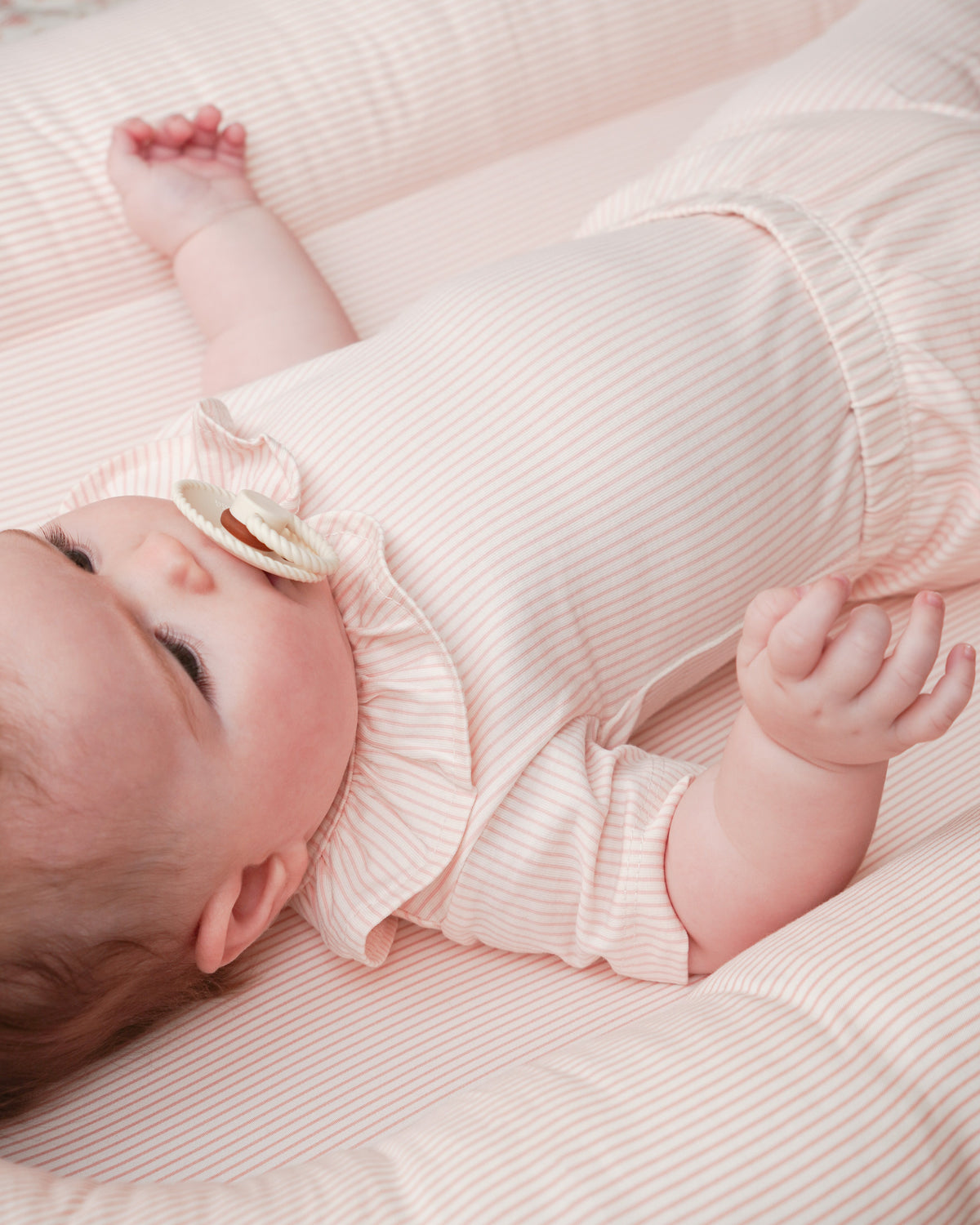 Kurzärmeliger Body Olivia, 56 cm - GOTS - Classic Stripes Rose 