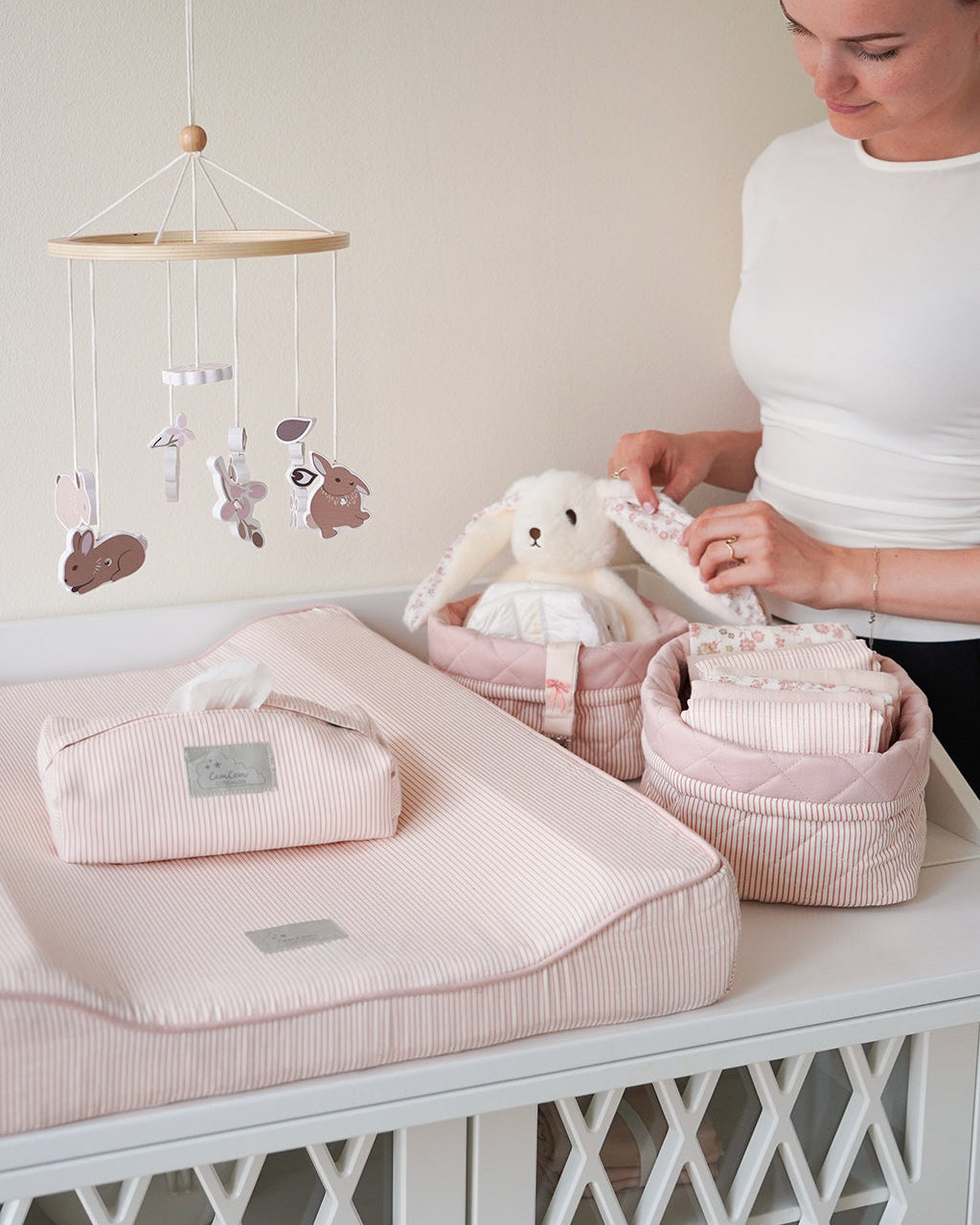 Gesteppter Aufbewahrungskorb, 2er-Set - OCS - Classic Stripes Rose